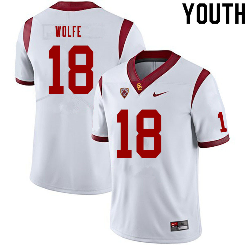 Youth #18 Jude Wolfe USC Trojans College Football Jerseys Sale-White